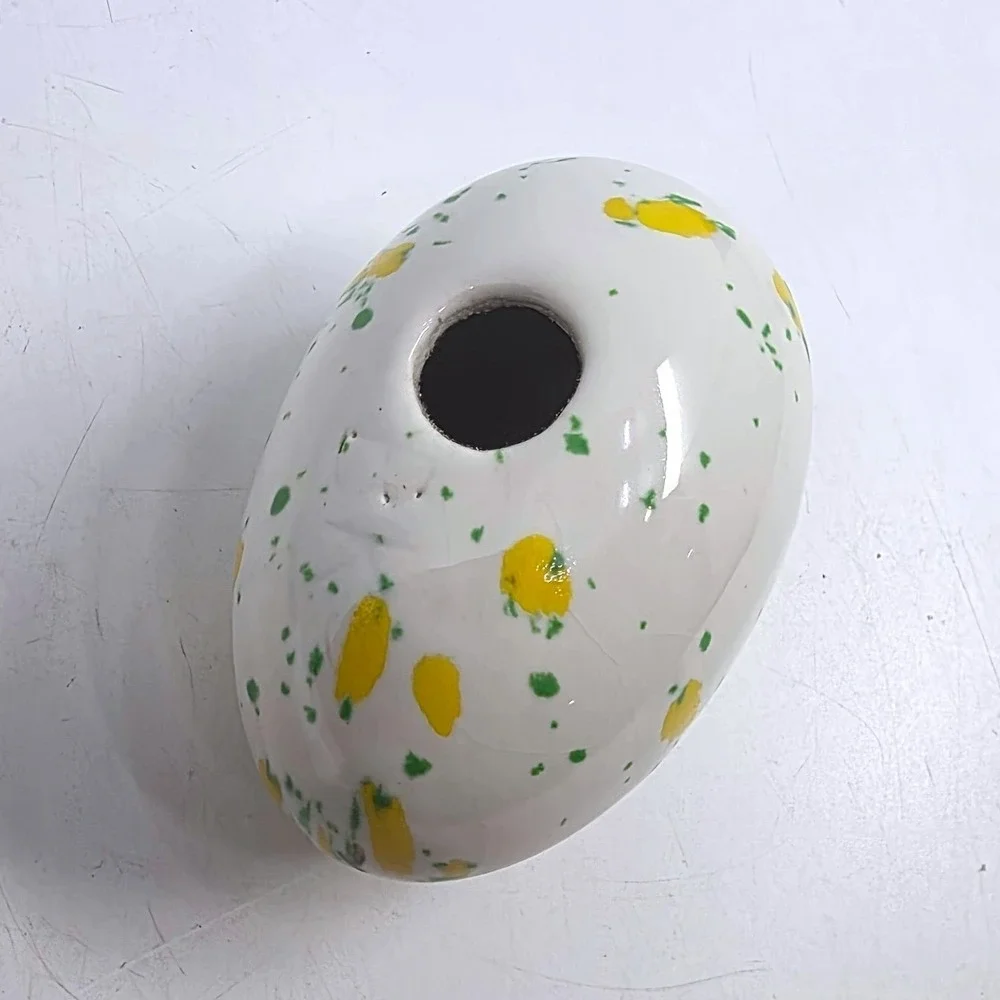 Vintage Milk Glass Grape Basket with 2 Ceramic Easter Eggs Floral Speckled Decor